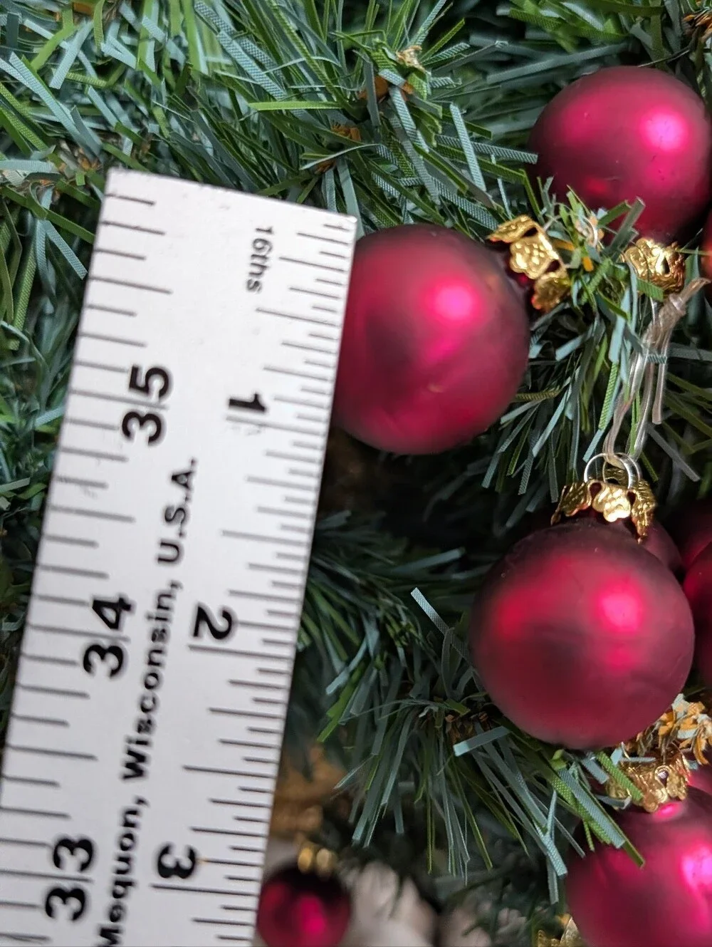 Mini 1 Inch Glass Ornaments Lot Of 18 Wineberry Red Satin Finish Gold Christmas